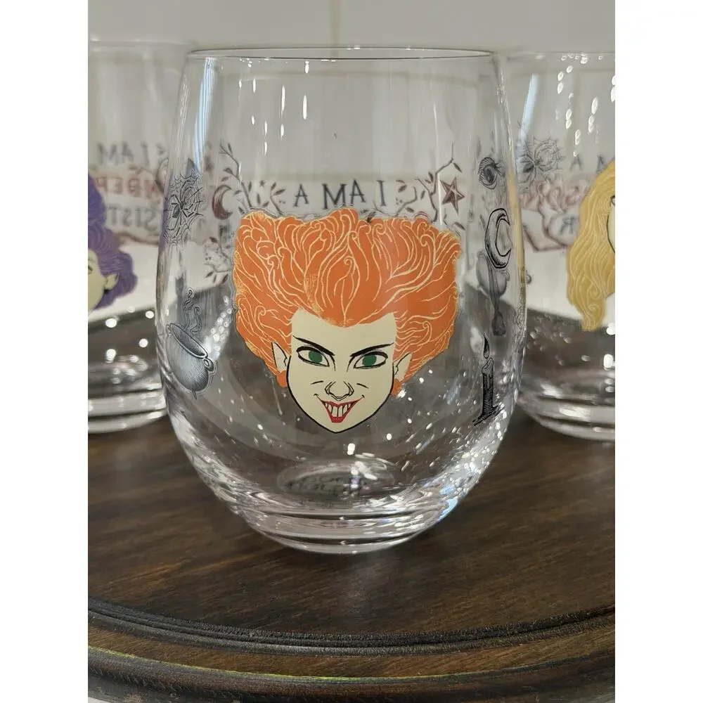Disney Hocus Pocus Stemless Wine Glasses Set of 3 Sanderson Sisters Halloween
